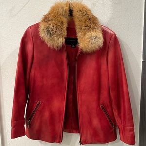 Vintage 100% leather jacket with removable fox fur collar